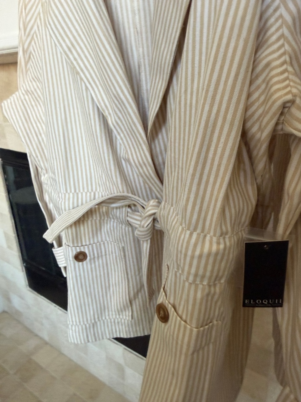 Eloquii Cream and White Striped Tie-Waist Blazer Sz 18 - Picture 9 of 12